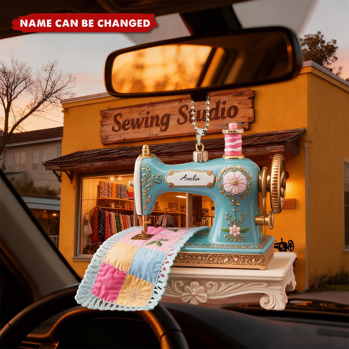 Sewing Machine Quilter Personalized Christmas Acrylic Car Ornament - Seamstress Gift