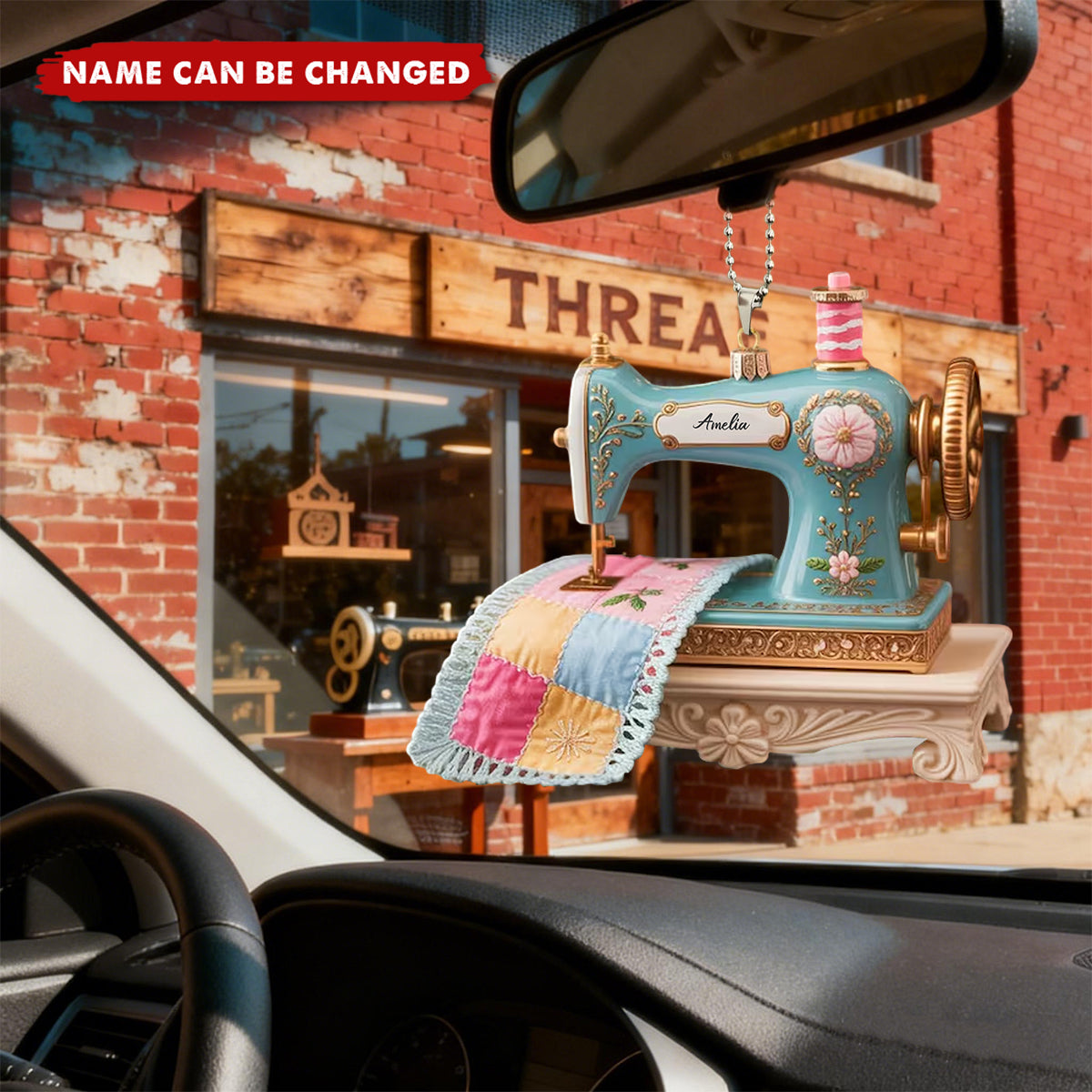 Sewing Machine Quilter Personalized Christmas Acrylic Car Ornament - Seamstress Gift