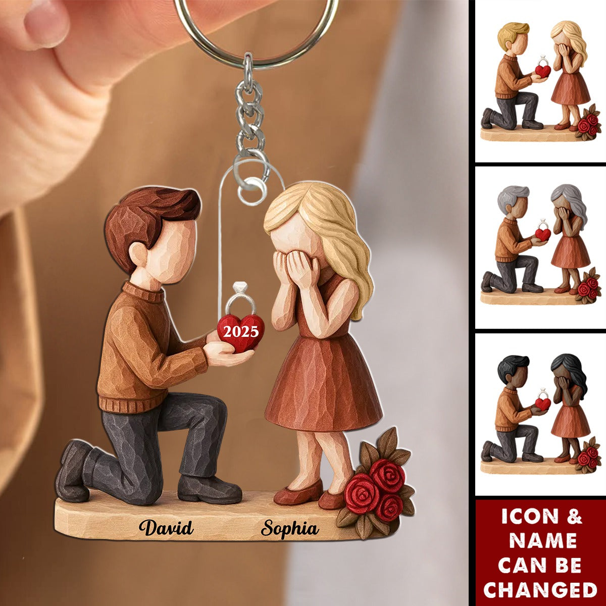 Couple Marriage Proposal - Personalized Keychain - Newly Engaged Gift, "She Said Yes!", Just Engaged Gifts for Couples