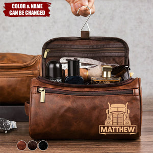 Personalized Gifts For Semi Truck Lovers Leather Toiletry Bag