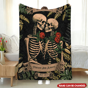 Skeleton Lovers Personalized Blanket - Gothic Wedding Custom Blanket Woven Tapestry Spooky Wedding Anniversary Gift For Goths