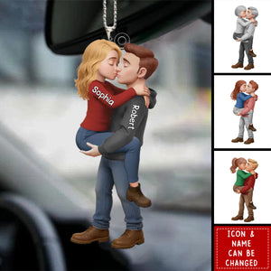 Personalized Romantic Kissing Couple Acrylic Car Ornament -Anniversary Wedding Gifts For Husband And Wife - Love In Every Piece