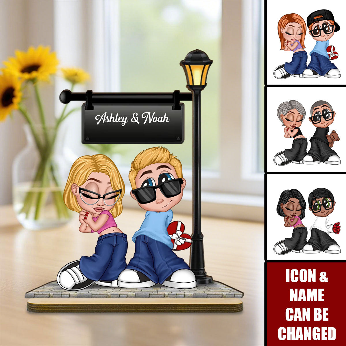 Eternal Love Y2K Couple Under Street Lamp Post - Personalized 2-Layer Wooden Plaque - Gift For Couple, Gift For Him, For Her