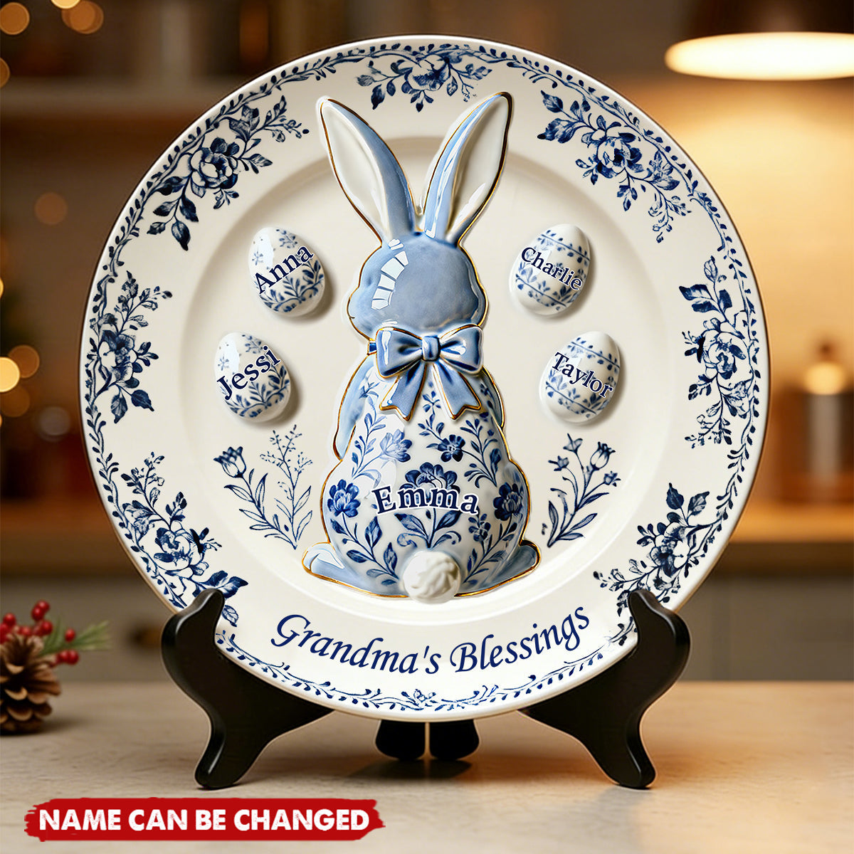 Grandma's Blessing Round Plate - Personalized Easter's Day Gift For Grandma