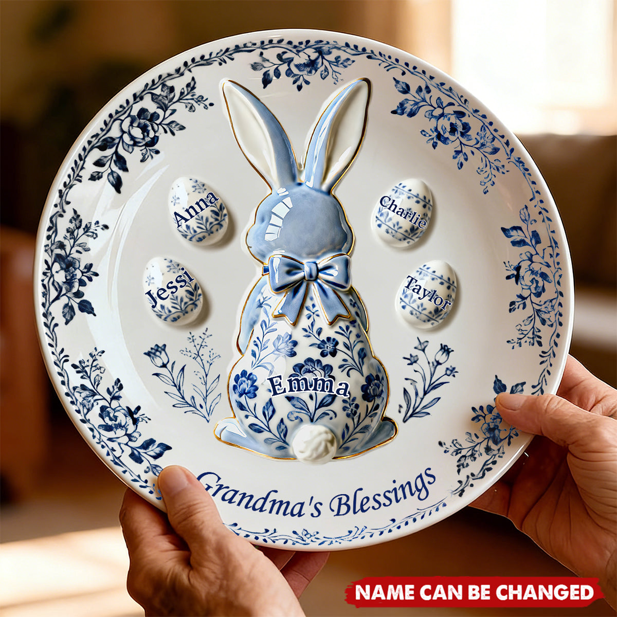 Grandma's Blessing Round Plate - Personalized Easter's Day Gift For Grandma