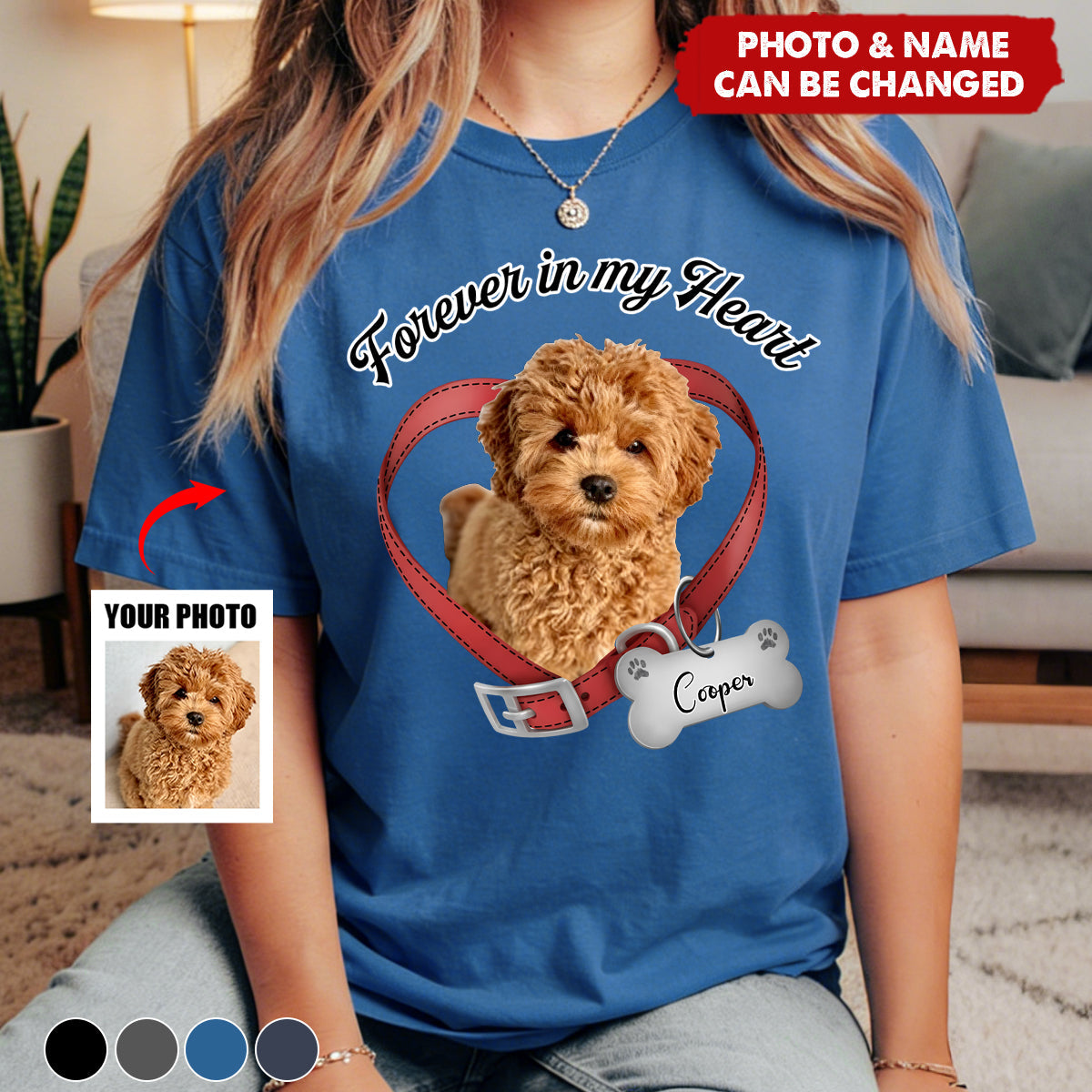 Custom Photo Forever In My Heart Dog Memorial Dark Shirt