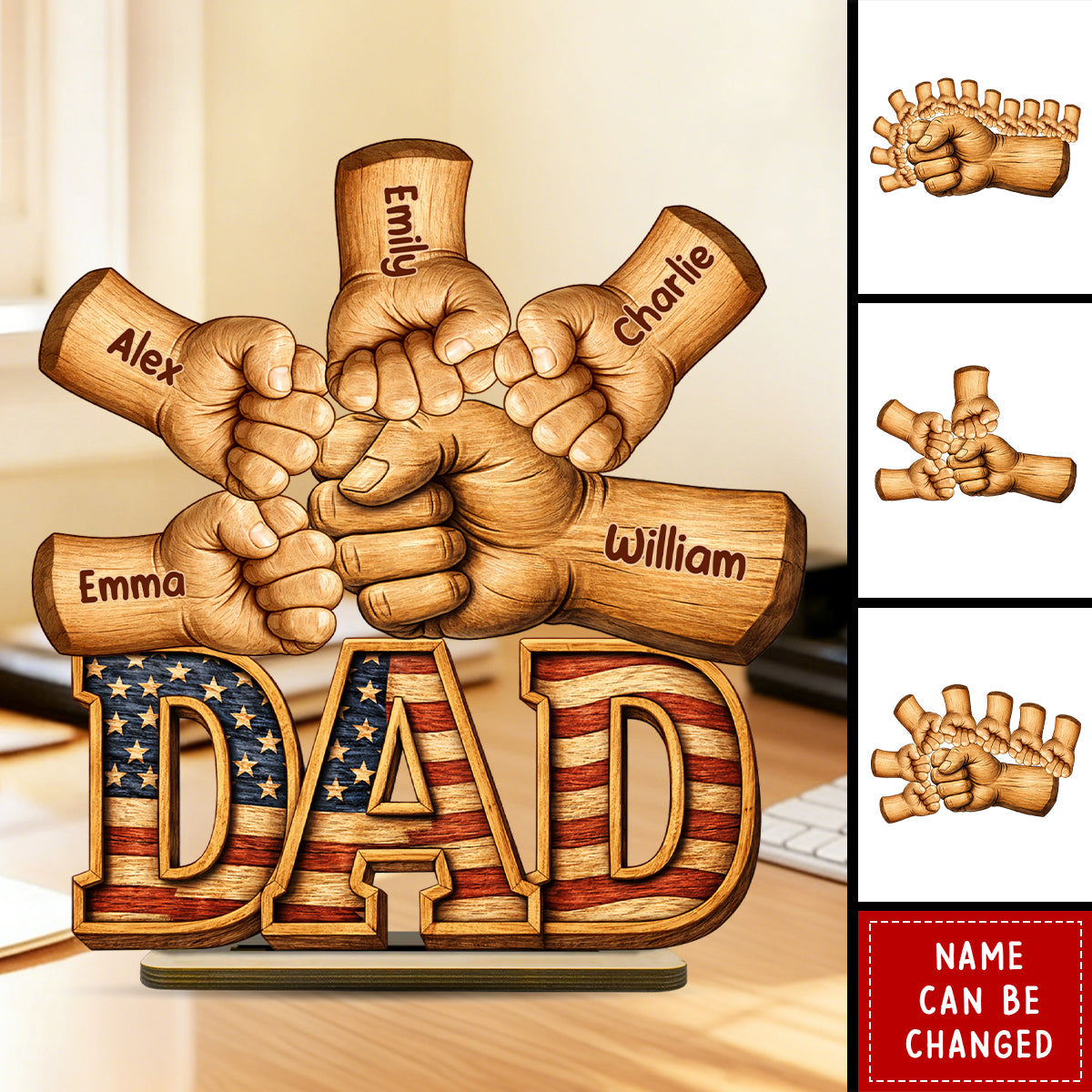 Dad, Papa, Pop Fist Bumps - With Kids' Names - Personalized Wooden Plaque