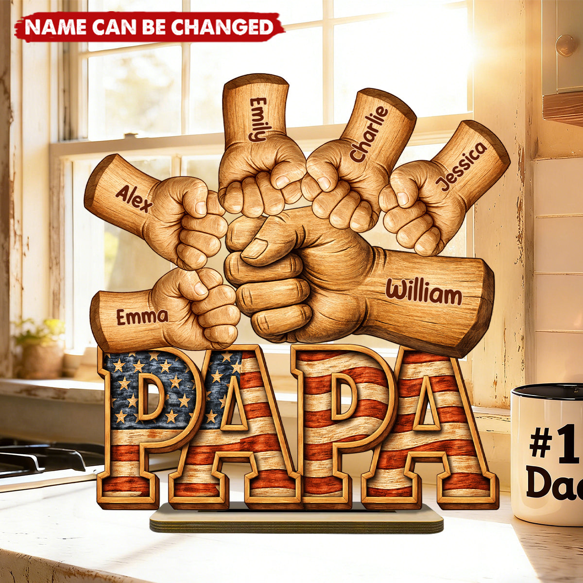 Dad, Papa, Pop Fist Bumps - With Kids' Names - Personalized Wooden Plaque