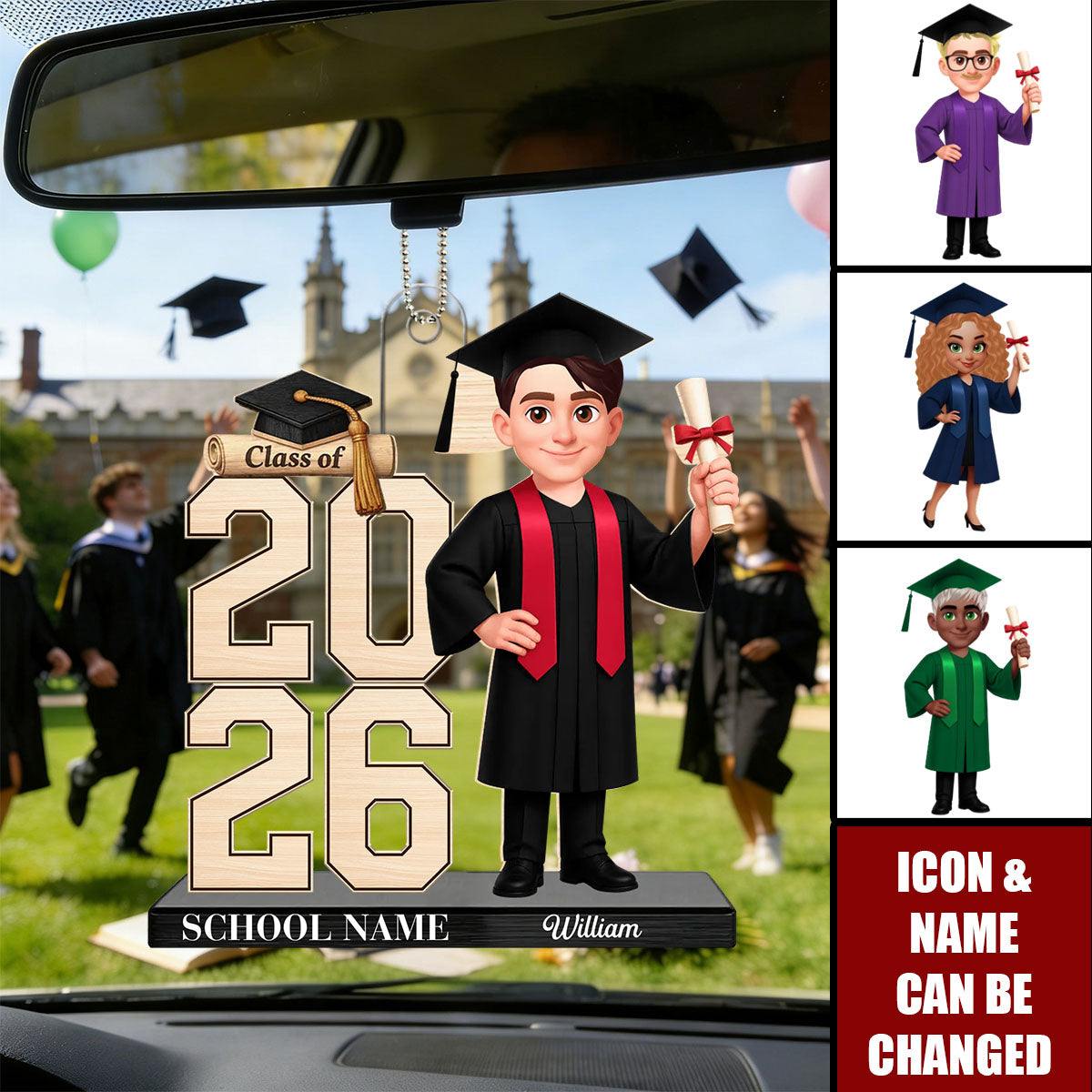 Class Of 2026 2027 Senior - Personalized Acrylic Car Ornament - Graduation Gift For Graduates, Daughter, Son