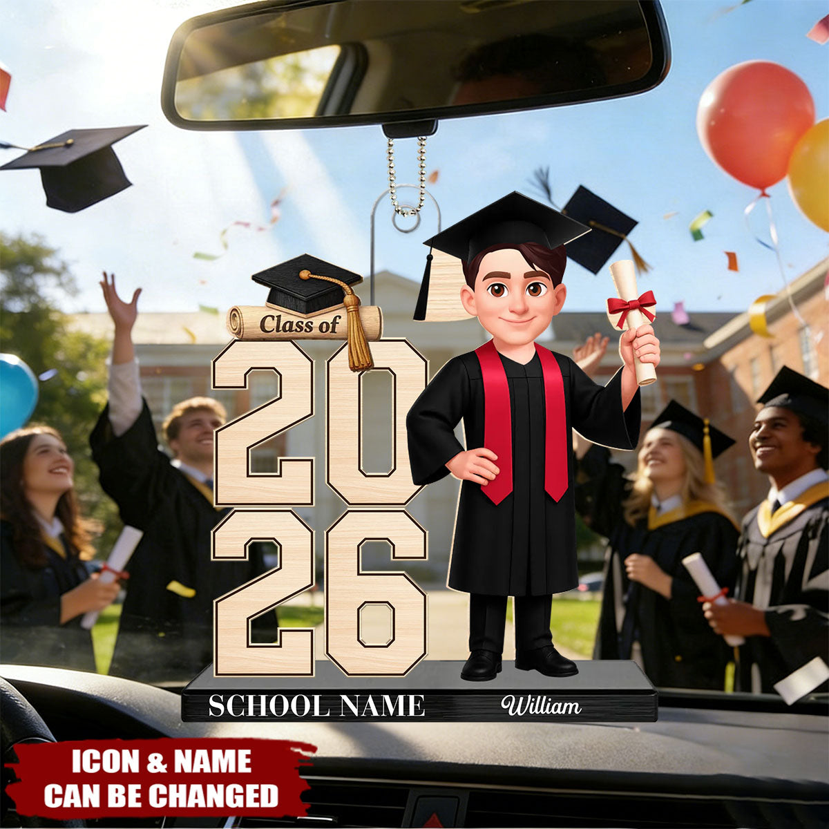 Class Of 2026 2027 Senior - Personalized Acrylic Car Ornament - Graduation Gift For Graduates, Daughter, Son