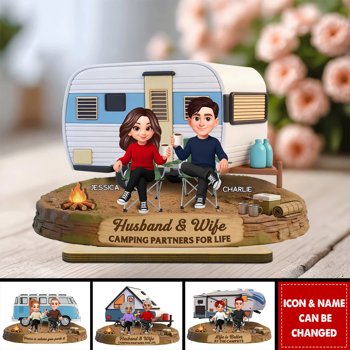 Eternal Love Couple Camping Partners For Life - Personalized 2-Layered Wooden Plaque - Valentine's Day Gift For Couple, For Campers