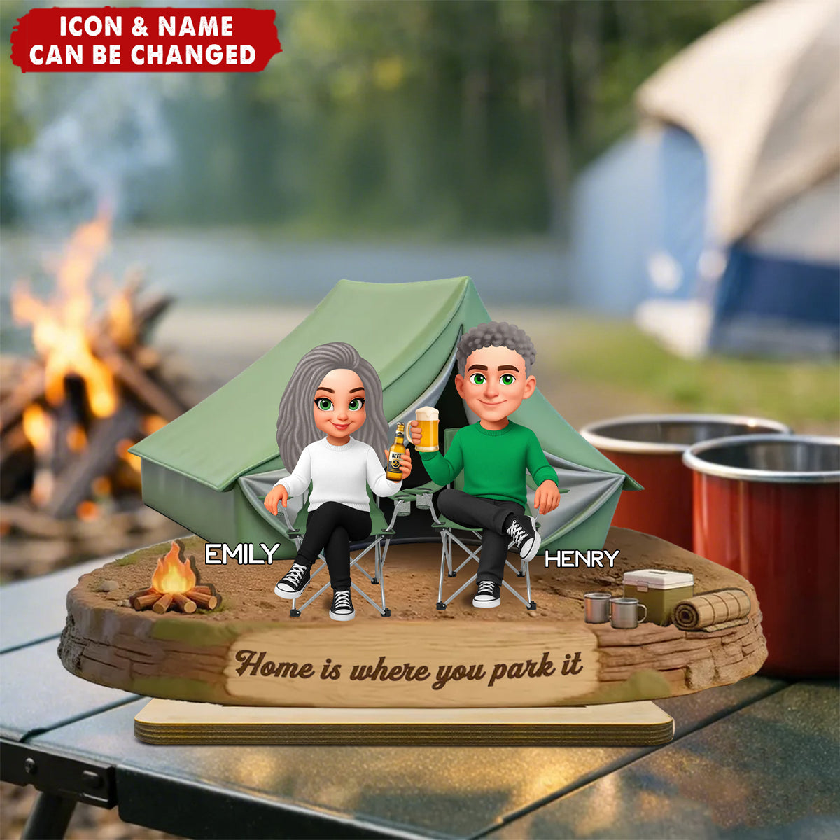 Eternal Love Couple Camping Partners For Life - Personalized 2-Layered Wooden Plaque - Valentine's Day Gift For Couple, For Campers