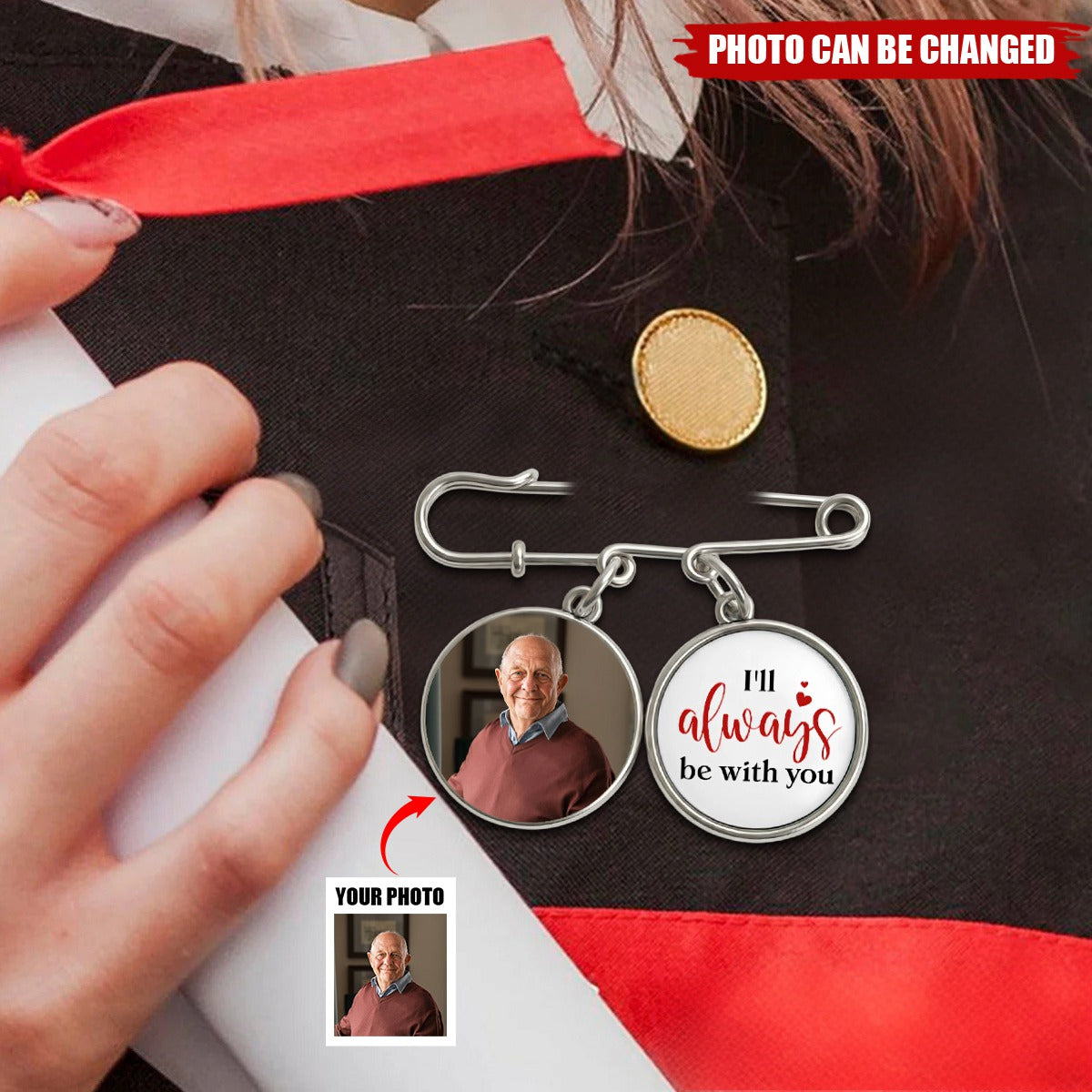 Graduation Walking Beside You Every Step - Personalized Lapel Pin With Photo Charms