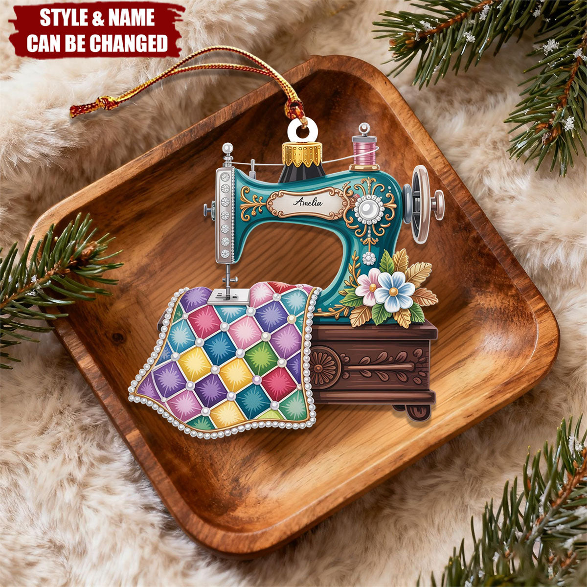 Personalized Sewing Machine Quilter Acrylic Ornament - Quilting Studio Seamstress Gift