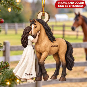Girl Loves Her Horse - Personalized Wooden Ornament - Christmas Keepsake Gift For Horse Lover