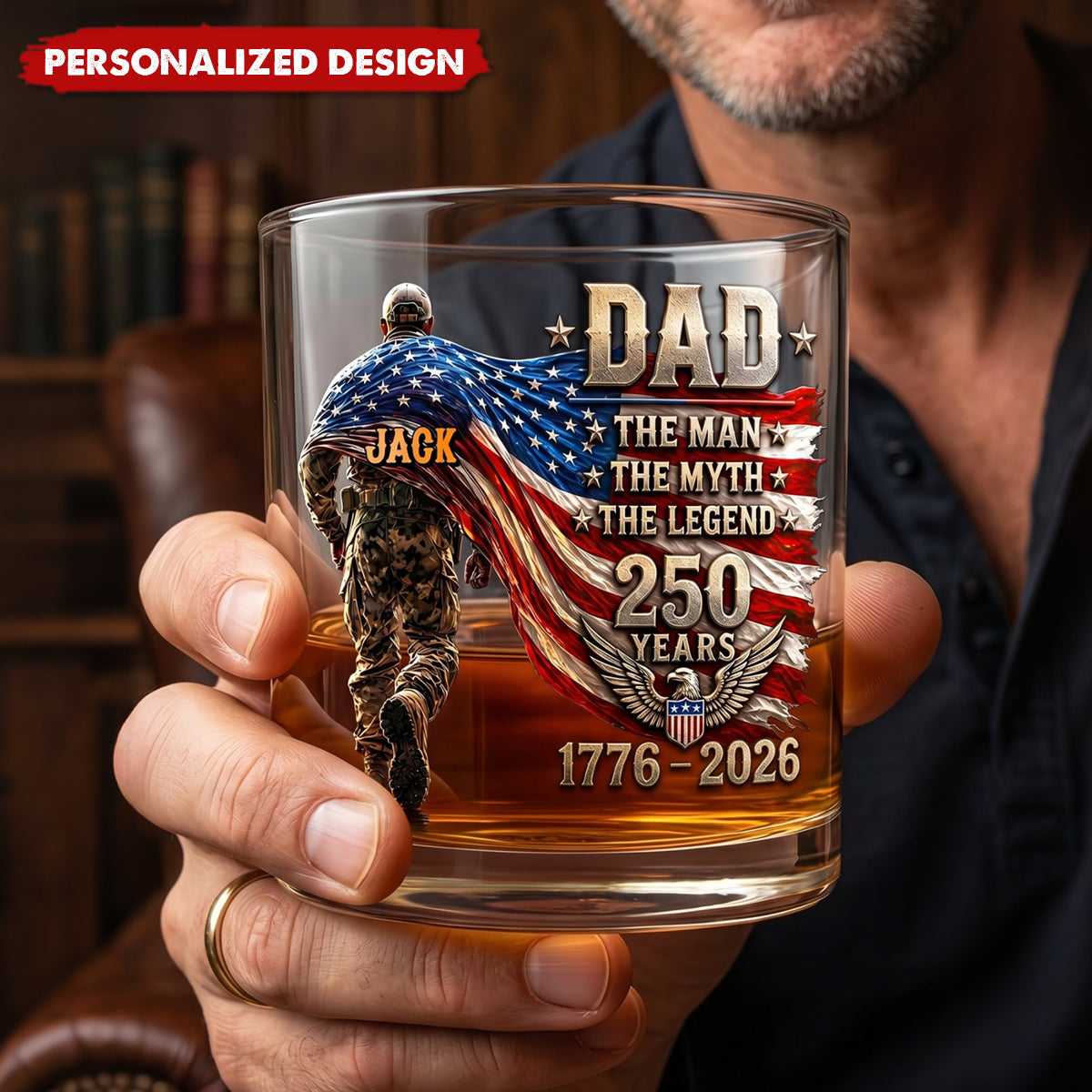 250th America The Patriot Legend Glass - Personalized Whiskey Glass, Gift For Dad,  Grandpa