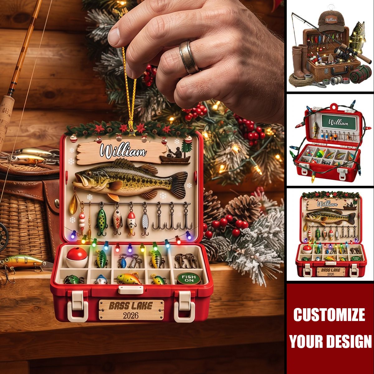 Personalized Fishing Tackle Box Acrylic Ornament - Custom Christmas Keepsake Gift for Fisherman