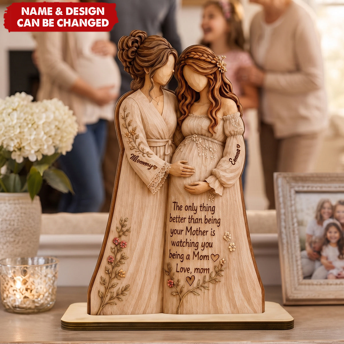 Personalized Double-Layer Wooden Pregnancy Plaque, Custom Name Gift for New Grandma & Mom