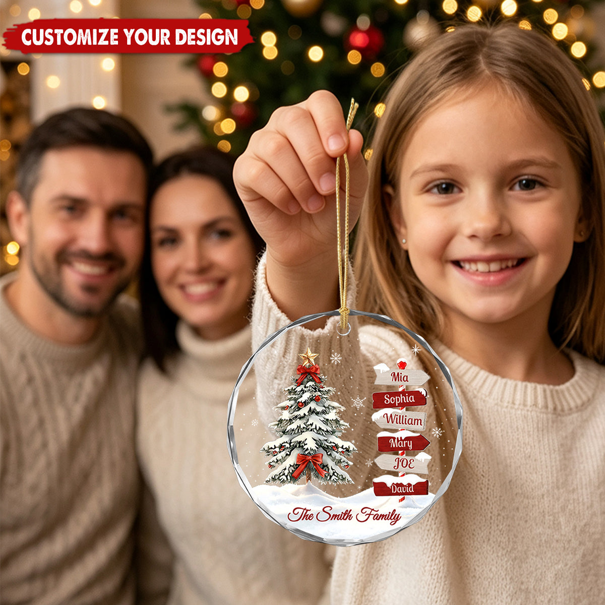 Personalized Family Signpost Glass Christmas Ornament, Custom Family Names Tree Keepsake Gift