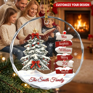 Personalized Family Signpost Glass Christmas Ornament, Custom Family Names Tree Keepsake Gift