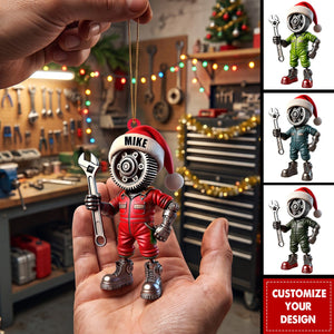 Personalized Mechanic Santa Hat Acrylic Ornament, Gift for Repair Enthusiasts