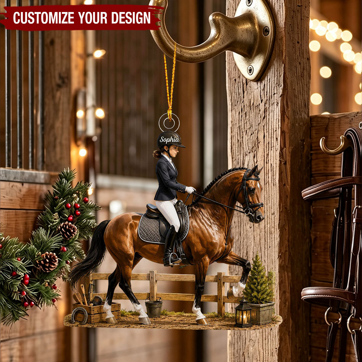 Personalized Equestrian Girl Acrylic Christmas Ornament, Custom Horse Rider Xmas Tree Keepsake Gift