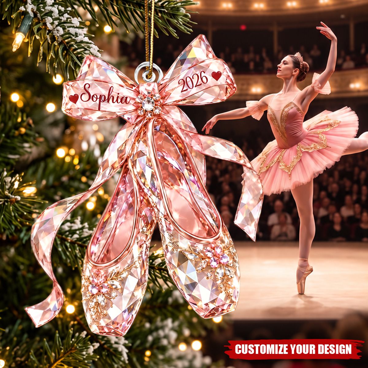 Personalized Ballet Shoes Acrylic Ornament, Custom Name Dance Christmas Gift