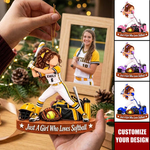 Personalized Softball Girl Acrylic Ornament, Custom Name Player Christmas Gift