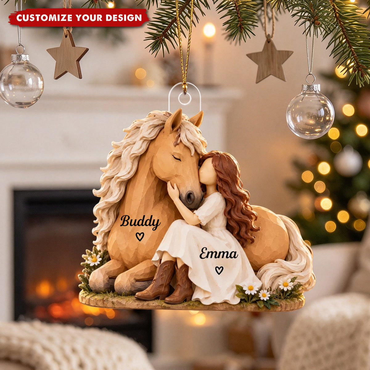 Personalized Girl & Horse Acrylic Ornament - Custom Equestrian Gift for Horse Lover