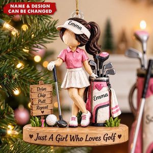 Personalized Golfer Girl Acrylic Ornament, Female Golfer Christmas Tree Decor
