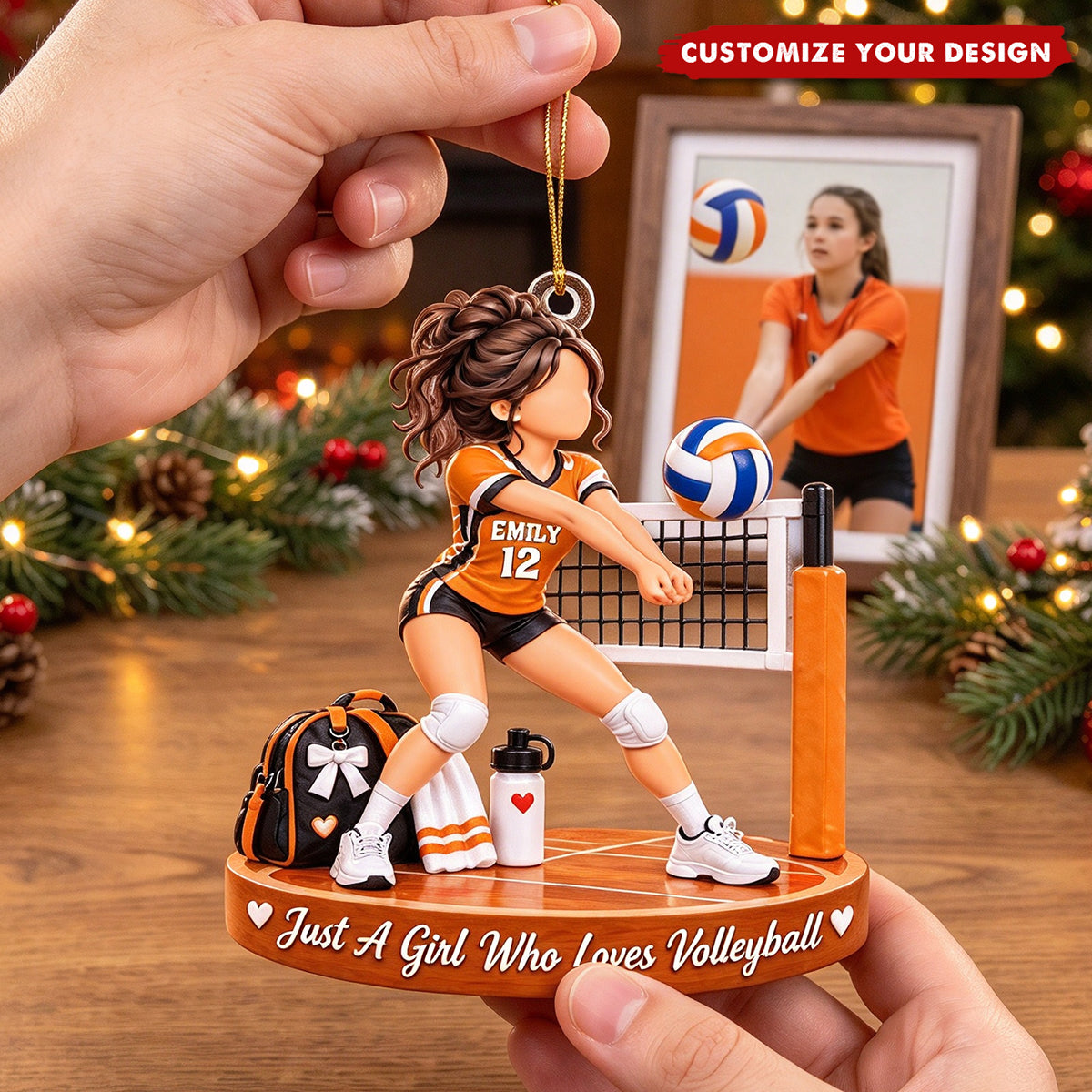 Personalized Volleyball Girl Ornament, Custom Name & Number Christmas Decoration