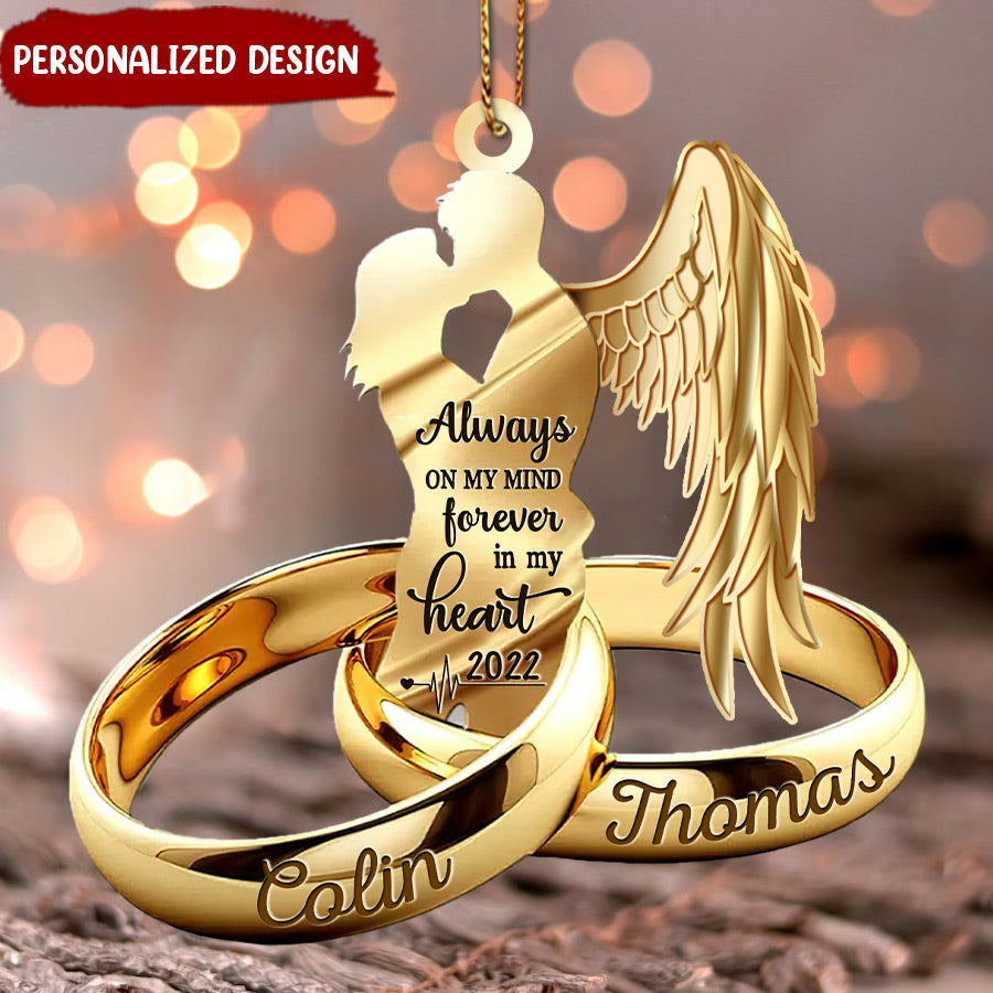 Customized Husband Wife With Wings Wedding Rings Family Loss Memorial Acrylic Ornament
