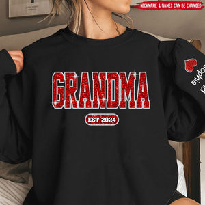 Red Glitter Mimi Mom Est Year Custom Kid Name On Sleeve Personalized Sweatshirt