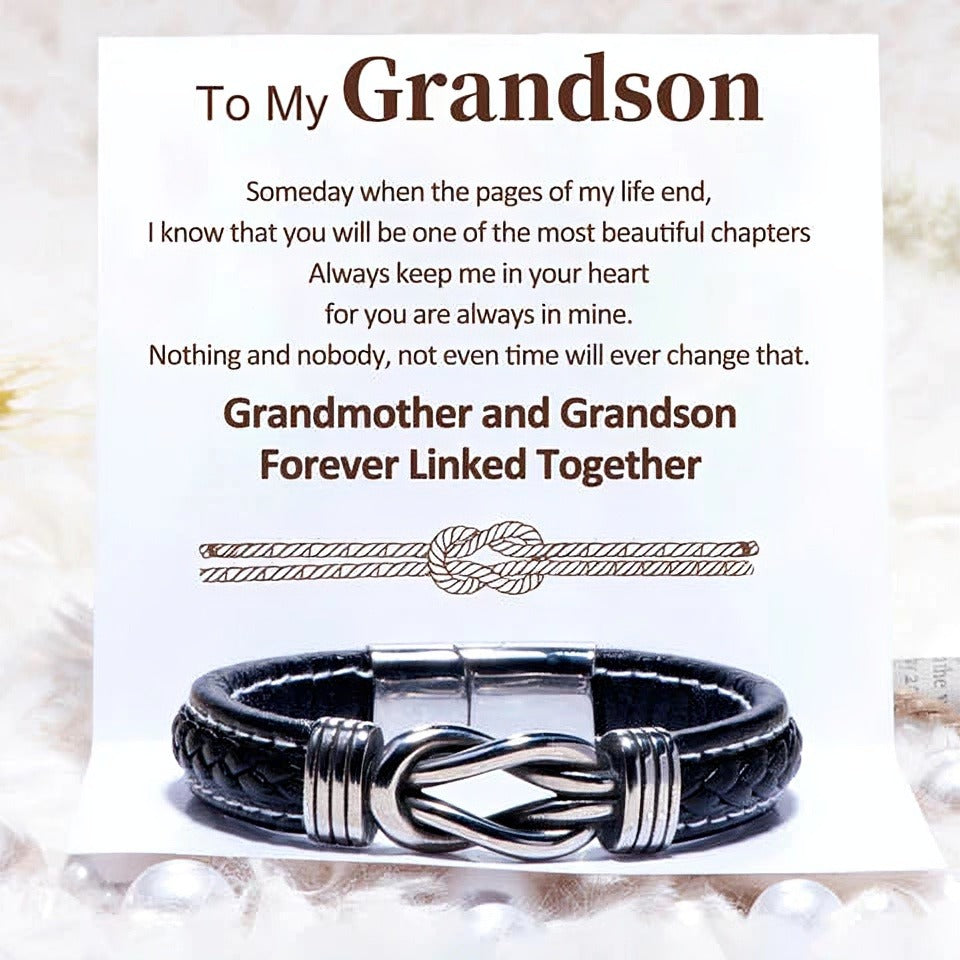 For Grandson - Grandmother and Grandson Forever Linked Together Black Knot Bracelet