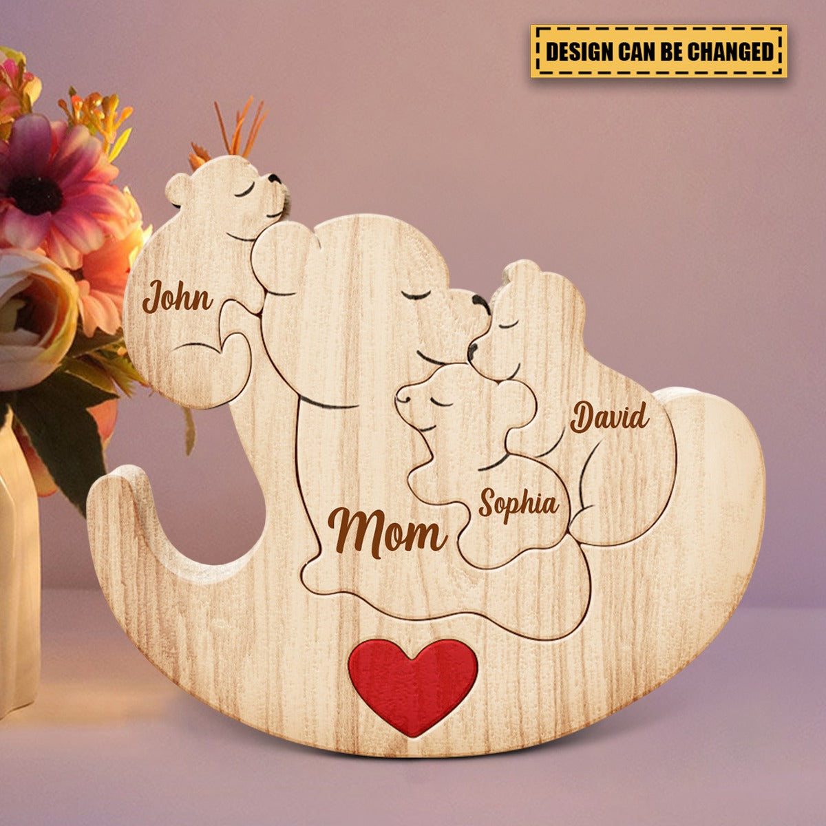 Mama Bear - Gift For Mothers & Grandmas - Personalized Custom Shaped Wooden Puzzle