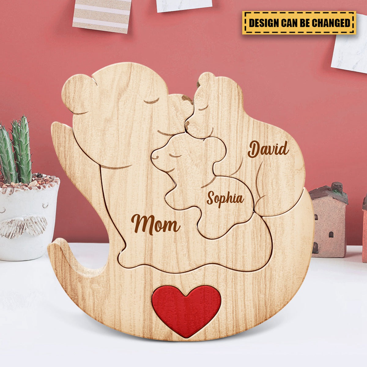 Mama Bear - Gift For Mothers & Grandmas - Personalized Custom Shaped Wooden Puzzle