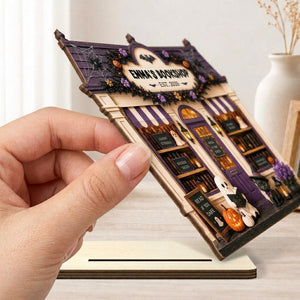 Personalized Halloween Bookshop Wooden Plaque - Spooky Custom Tabletop Sign