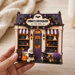Personalized Halloween Bookshop Wooden Plaque - Spooky Custom Tabletop Sign