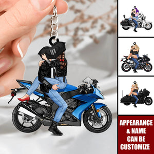 Kissing Motorcycle Couple - Personalized Keychain For Him, For Her, Motorcycle Lovers