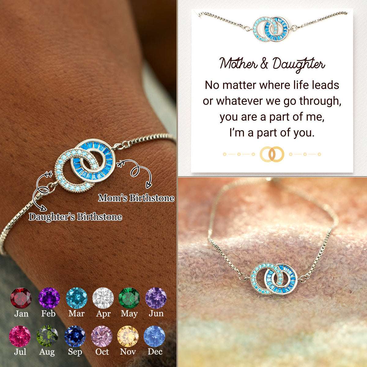 Mother & Daughter Son Linking Custom Birthstone Personalized Circles Bracelet