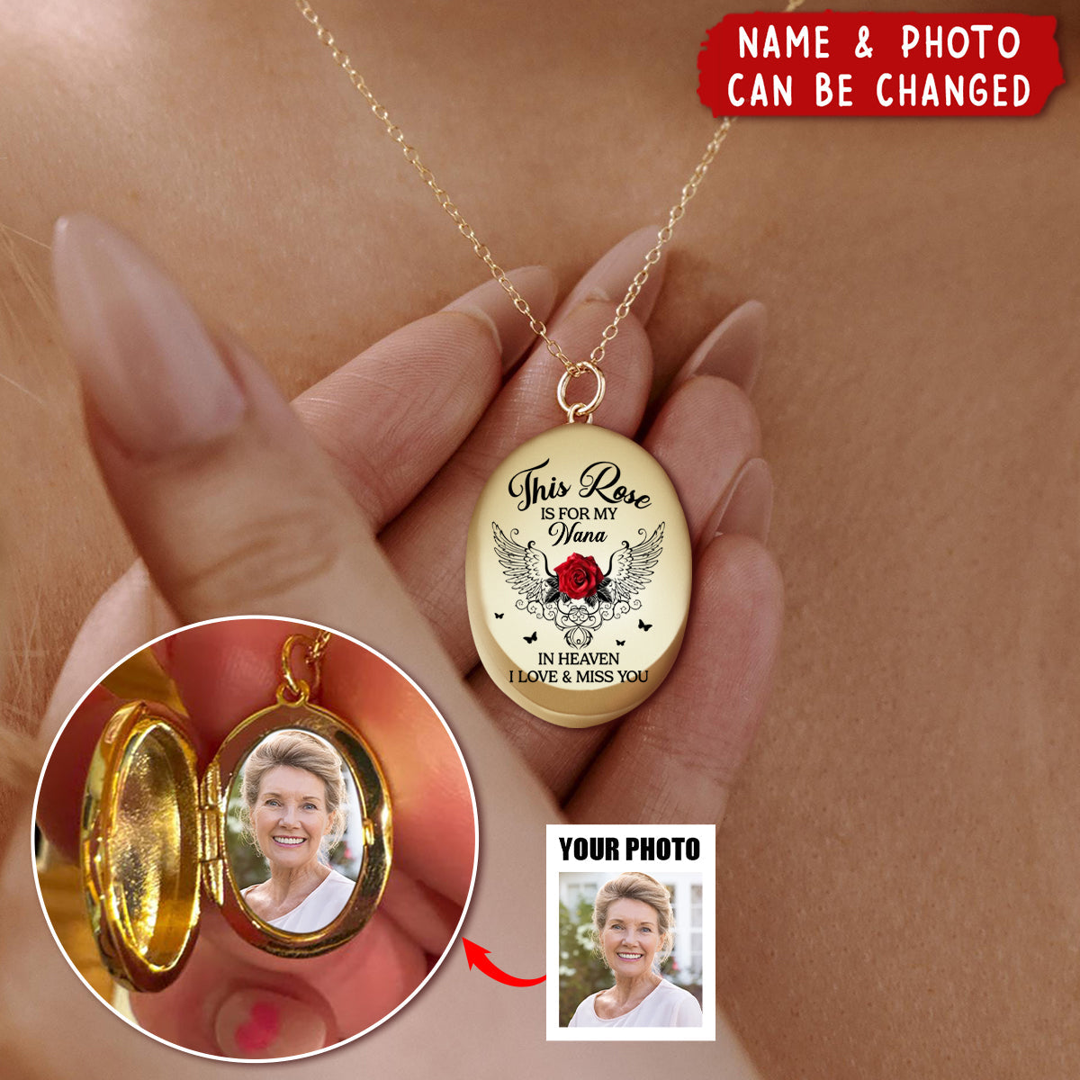 Custom Photo This Rose Is For My Mother In Heaven - Memorial Personalized Locket Necklace