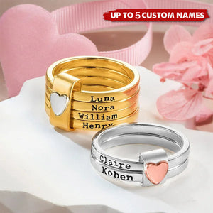 Stacking Rings With Heart Engraved Name Custom Ring, Gift For Grandma Mom