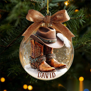 Personalized Cowboy Ornament, Custom Name Western Boots and Hat Ornament