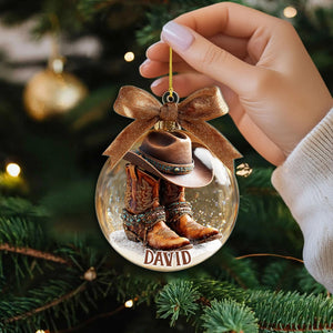 Personalized Cowboy Ornament, Custom Name Western Boots and Hat Ornament