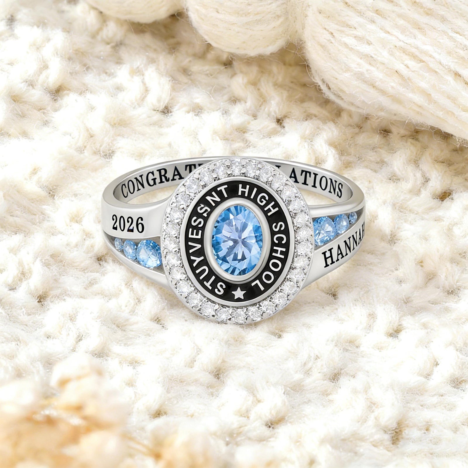Strength, Growth, And Success - Family Personalized Custom Graduation Ring With Birthstone