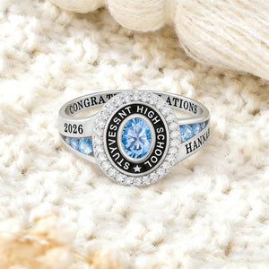 Strength, Growth, And Success - Family Personalized Custom Graduation Ring With Birthstone