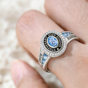 Strength, Growth, And Success - Family Personalized Custom Graduation Ring With Birthstone