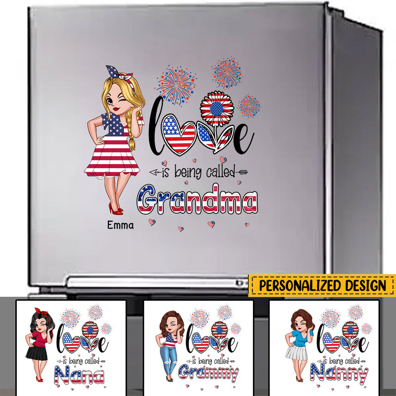 American Flag Pattern Love is Being Called Nana Grandma Personalized Sticker Decal