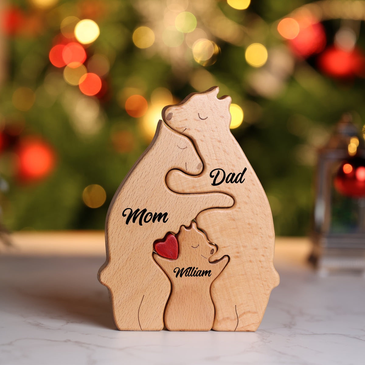 Bear Family - Personalized Wooden Decoration - Gift For Family, Mom, Dad