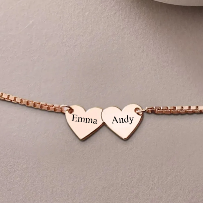 Heart To Heart Engraved Name Personalized Necklace, Gift For Family